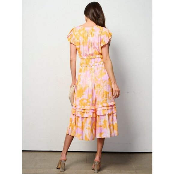 💕CURRENT AIR💕 Ruffle Sleeve V-Neck Elastic Waist Dress Floral Print Large NWT - Picture 4 of 16